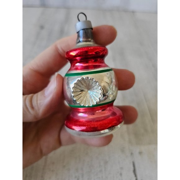 Vintage Mercury glass in dent lantern striped red ornament Xmas tree - Picture 4 of 8